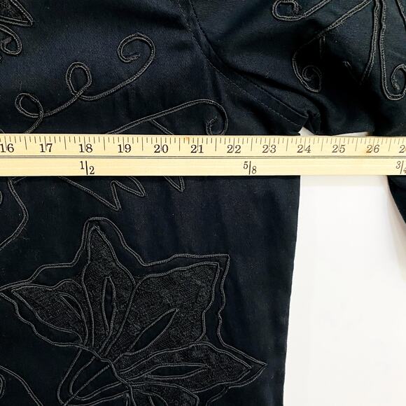 New Direction Blouse Women's XL Black Y2K Embroidered Ribbon Button Front Top - Picture 9 of 10